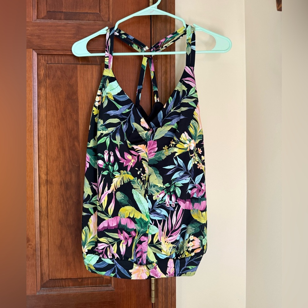 Lands' End Black/Tropical Swim Tankini Top